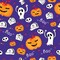 Halloween Ghosts BOO and Pumpkins on Purple 100% Cotton Fabric